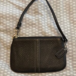 Coach Pebbled Black Leather Wristlet
